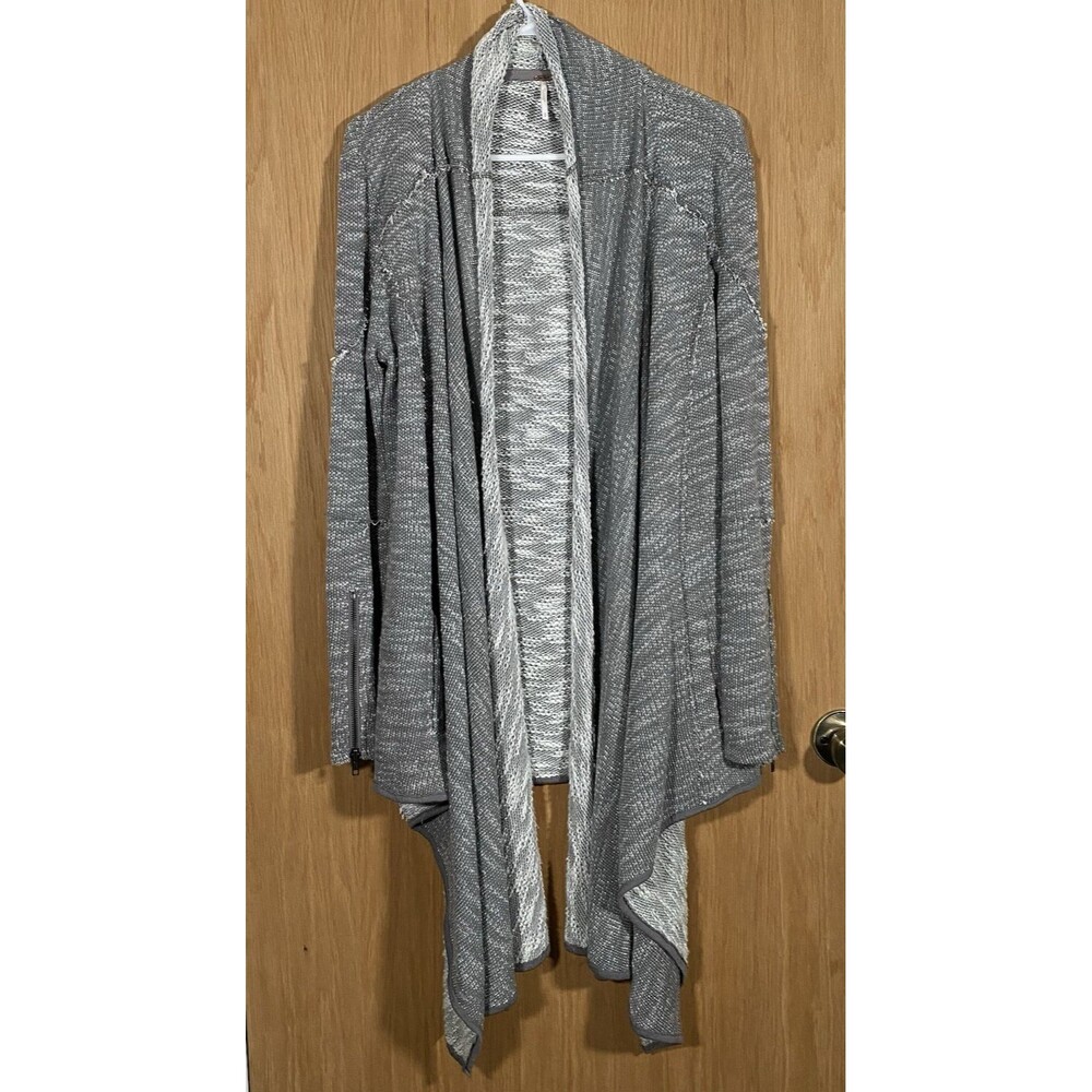 Free People Gray Knit Zip Cuff Waterfall Open Front Cardigan Cozy Women's Sz S